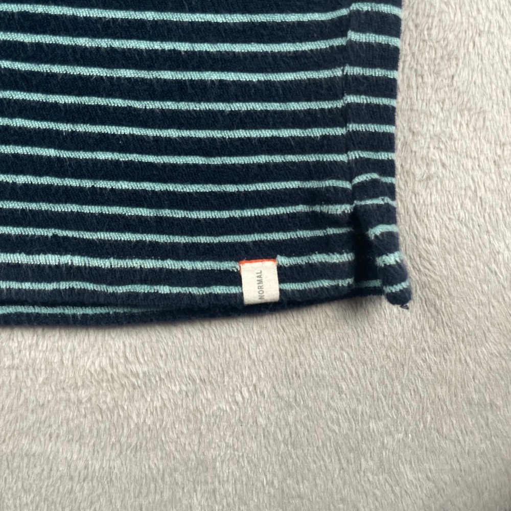 The Normal Brand Knit Polo Shirt Men Large Blue Stiped Terry Cloth Johnny Collar - Picture 4 of 8
